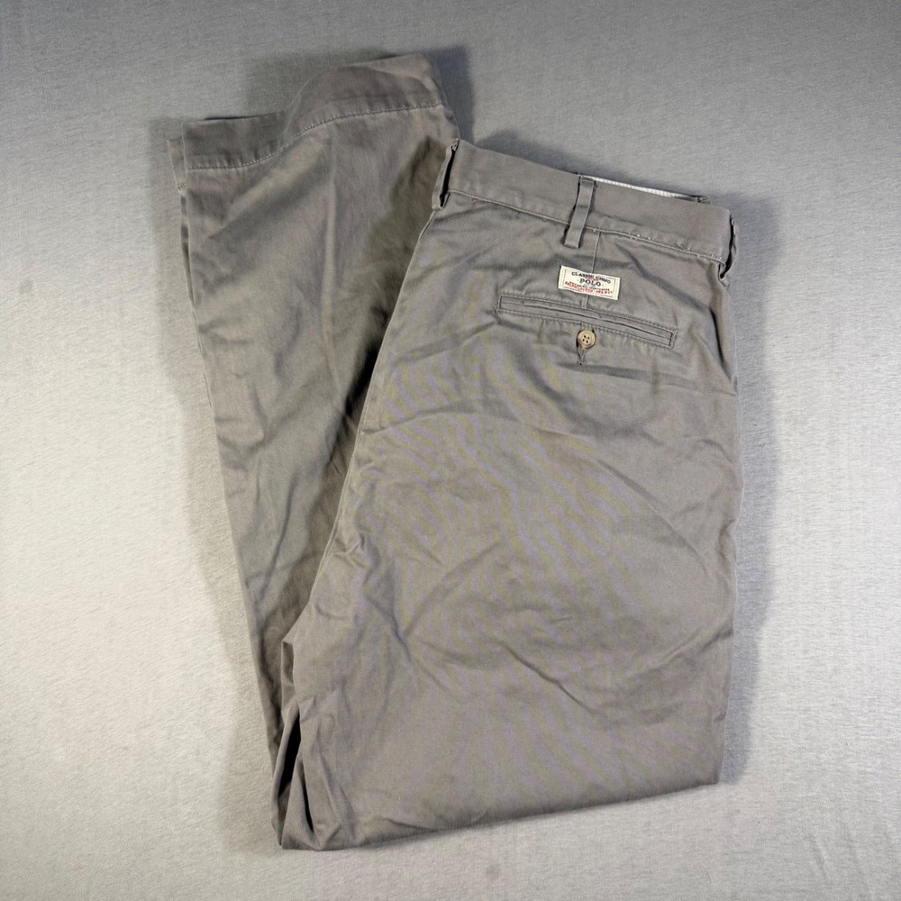 Polo Ralph Lauren Classic Chino Gray Cotton Straight Leg Pants Mens 36x30